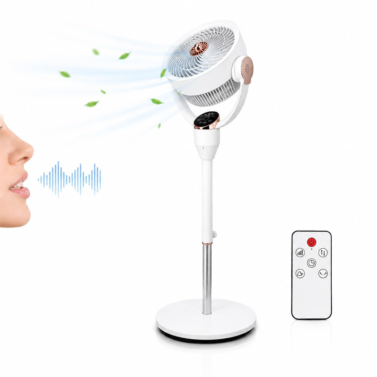 TANIASHOP Ventilatore a Piantana intelligente con Comando Vocale Controllo Touch e Telecomando 6 Velocità 50W Oscillazione Destra Sinistra e Su Giù con Timer Ventola Silenziosa Altezza 112cm
