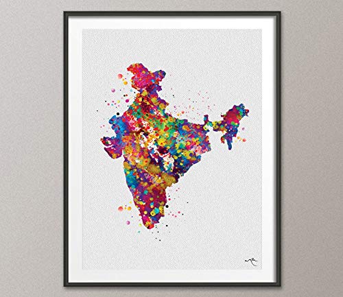 India Map Watercolor Print New Delhi Wall Art Wedding Gift Honeymoon Gift Map Wall Hanging Country Travel Poster Yoga Home Wall Decor-1157