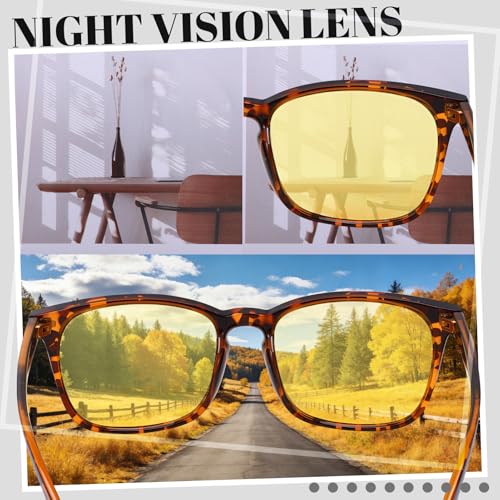 Image of Polarized Sunglasses for Women Men Night Vision Glasses Anti Glare | Yellow Anti Glare UV400 Lens, Lightweight Square Frame, for Day Night Use, Driving, Fishing, Cycling, Traveling