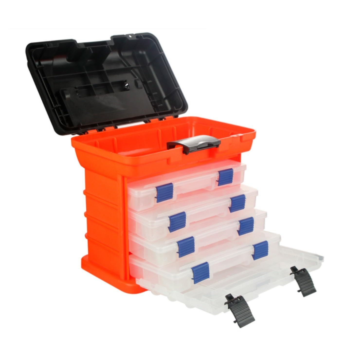 Caja Pesca para Almacenar Anzuelos Caja De Almacenamiento De Accesorios De Pesca De 4 Capas con Asa, Adecuada para Pesca En El Mar Almacenamiento para Pesca(Oranje)