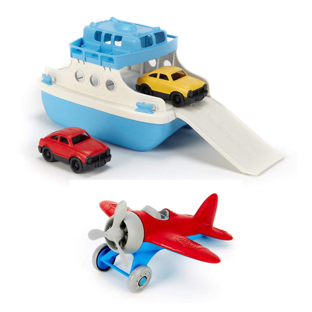 Green Toys Ferry Boat & Red Airplane Bundle – Fly & Float Vehicle Set