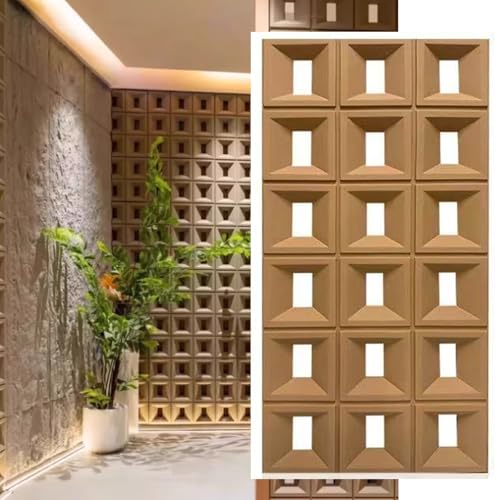 Separador de Ambientes Pared divisoria de Ladrillos Huecos PU 3D, divisores Pared divisorios Pantallas, decoración habitación for Dormitorio, Comedor, Hotel Sentado(Light Brown,5pcs 23.6x23.6in)
