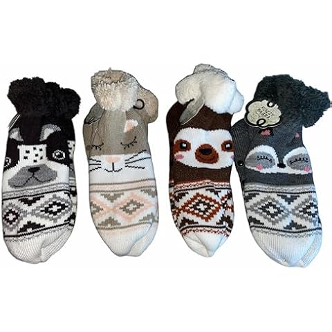 Fuzzy Babba Women's Slipper Socks 4 Pack Cozy Style~ Shoe Size 4-10 ~ Soft & Fun Animal Designs Cover