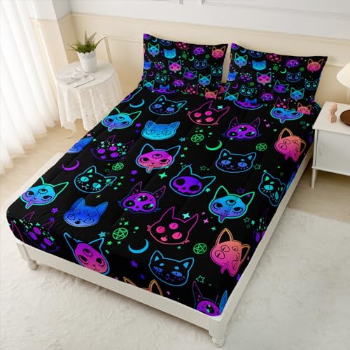 Axolotl Neon Cat Bedding Quilted Fitted Mattress Pad,Daisy Ghost Bed Mattress Pad Topper Strethes Up to 16