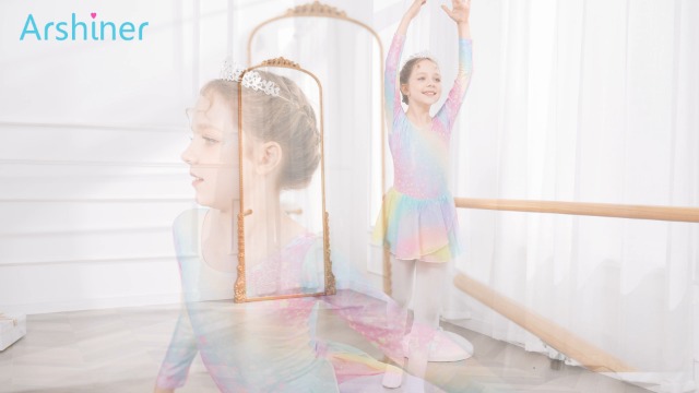 Toddler Girls Long Sleeve Shiny Ballet Dance Skirted Leotard on Amazon Live