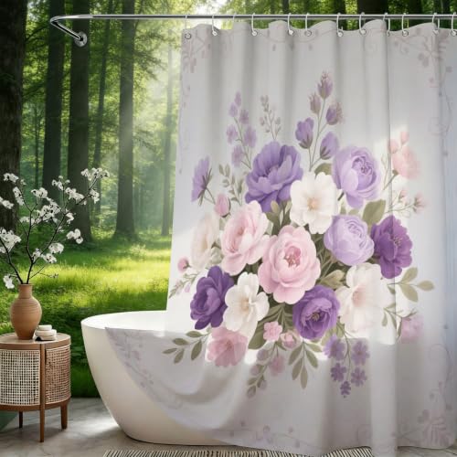 Rideau de douche 200x200 polyester à motif fleurs dessinées main - 3