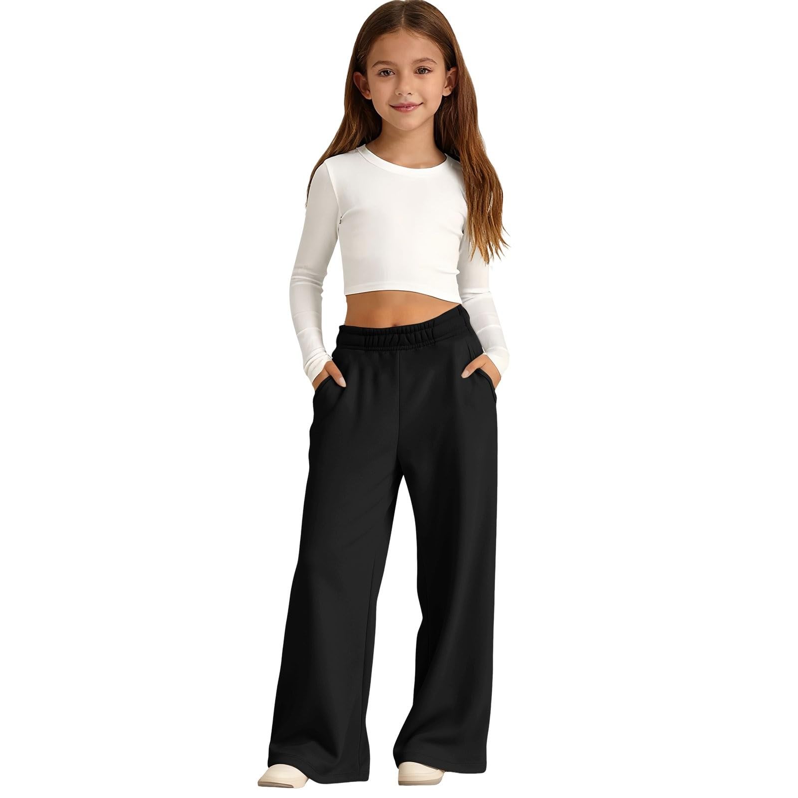 Pantaloni della tuta oversize a gamba larga per ragazzi e ragazze, pantaloni dritti con elastico in vita, pantaloni larghi con tasche per bambini