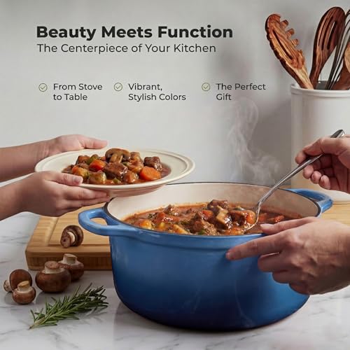 Image of Zulay Kitchen 6.4QT Enameled Cast Iron Dutch Oven Pot with Lid, Heavy-Duty Soup Pot for Stews, Braising, Roasting & Sourdough Bread Baking, Oven Safe up to 500F - Aquamarine
