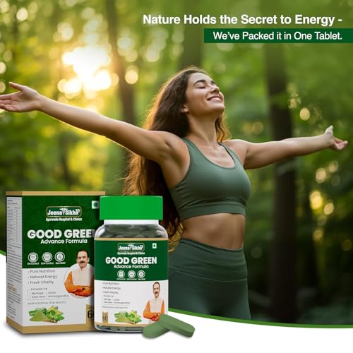 Image of Jeena Sikho Good Green Advance Formula Tablets | Natural Daily Nutrition for Energy, Vitality & Immunity | With Moringa, Amla, Aloe Vera & Ashwagandha | Natural Nutraceutical, 60 Tablets