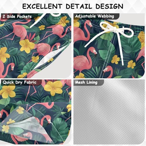 Boys Swim Trunks Pink Flamingo Yellow Flower Toddler Swim Shorts Beach Board Shorts Swimsuit3