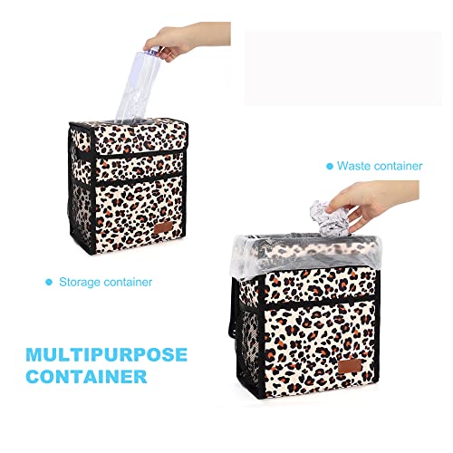 Image of Femuar Leak Proof Car Trash Bag Large Capacity Waterproof Garbage Can with Lid for SUV Leopard Print