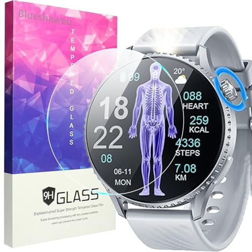 Blueshaweu Screen Protector Compatible with idomars Smartwatch 1.56 Inch MT800, 9H Hardness Tempered Glass Screen Protector [Pack of 3] Compatible with idomars MT800 Smartwatch (HD)