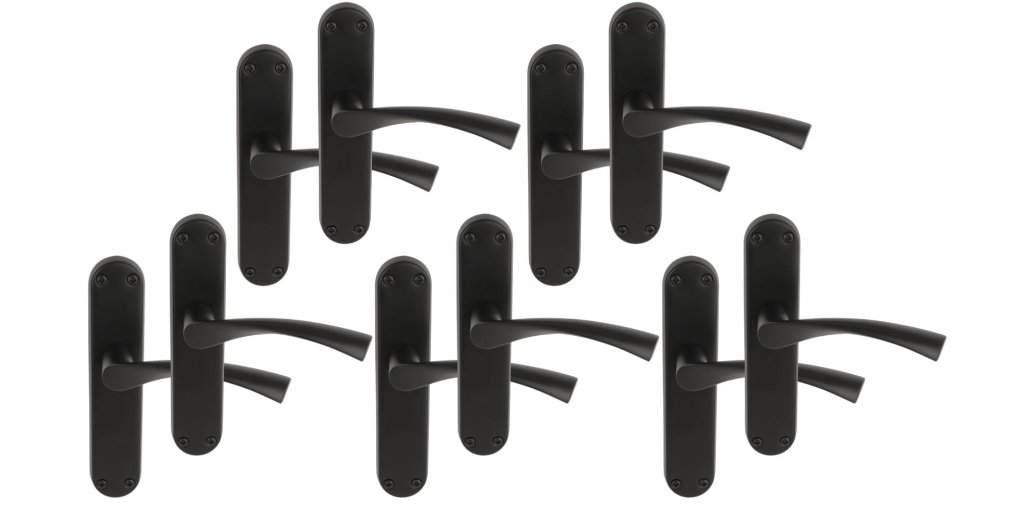 Hunta HANDLEZONE® 5 Pairs Lobo Black Matt Lever Latch Door Handle Set on Long Backplate, for Internal Doors
