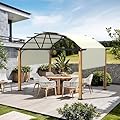 LUXIJOY 12' X 12' Outdoor Pergola with Retractable Canopy, Wood Grain Metal Patio Pergola Shade, Aluminum Pergola for Deck, Backyard, Garden, Poolside