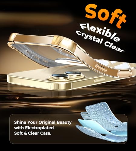 Image of Soft Case for iPhone 16 with 360 Rotating Magnetic Stand, Compatible with Mag-Safe, 4X MIL-Drop Protection, Lightweight Glossy Anti-Yellowing Clear Back Phone Cover for iPhone 16, Gold