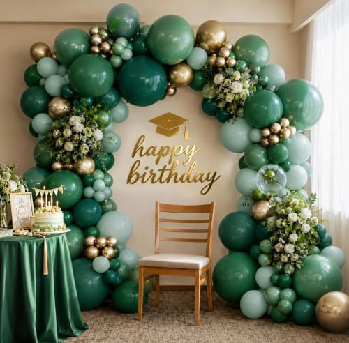 Image of Dark Green Gold Balloon Arch Garland Kit Double Stuffed | Sage Emerald Green Balloons for Birthday Baby Shower Jungle Wedding Bridal Shower Graduation Summer Party Decor