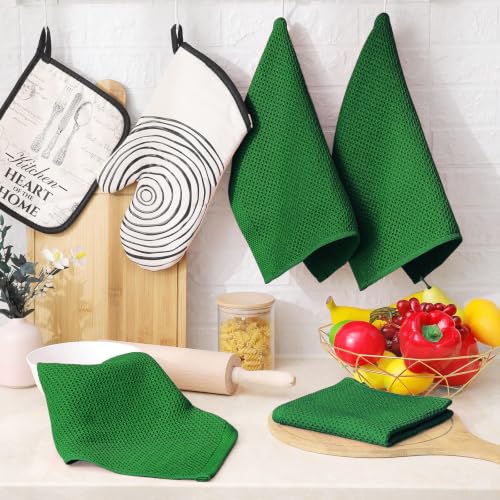 Image of Homaxy 100% Cotton Waffle Weave Kitchen Dish Cloths 6-Pack, Forest | 12 x 12 Inches, Ultra Soft Absorbent Dish Towels, Quick Drying Dish Rags with Hanging Loop