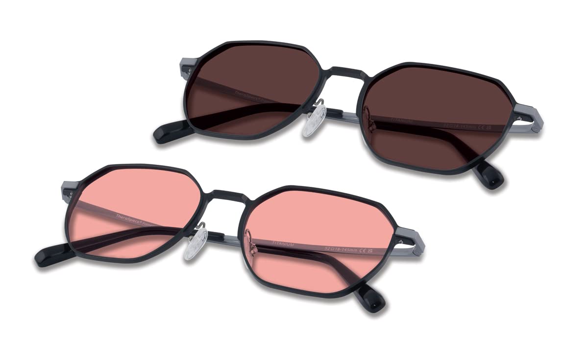 TheraSpecs Fremont Blue Light Glasses for Migraine Light Sensitivity (Bundle), Black/Silver, 52-18-145