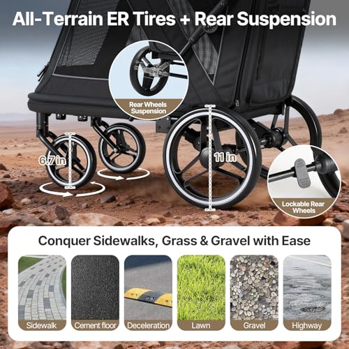 Image of Beberoad Pet Stroller for Medium Dogs, Dog Stroller One-Second Fold, R7 All-Terrain with ER Tires, Mesh Dual-Window, Full Disassembly&Washable Waterproof Oxford Fiber