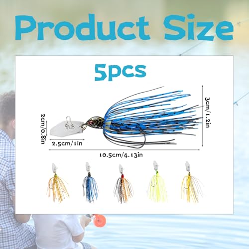 ﻿Chatterbait, Barsch Köder, Spinnerbait, 5 Stück 15g Kunstköder Set für Raubfischangeln, Ideal für trübes Wasser und dichte Vegetation, Chatterbait Hecht, Barsch(Hakengröße 3/0)