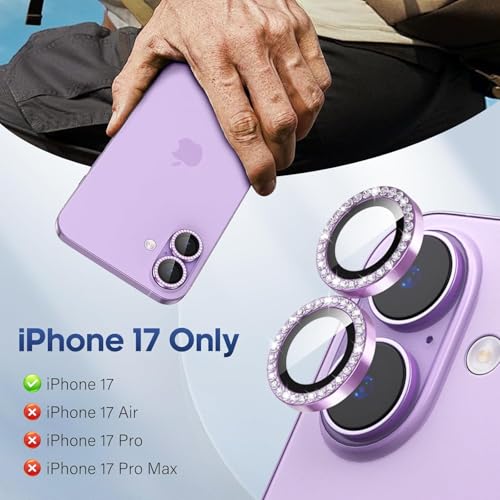 Image of for iPhone 17 Camera Lens Protector Bling, Individual Diamond Metal Ring with 9H Hardness, Scratch-Proof Camera Screen Protector, Stylish Accessories, Case Friendly (Purple)
