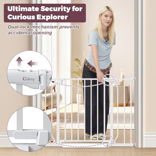 29"-40" Baby Gate for Stairs, Auto Close Stroller Friendly Dog Gate Indoor for Doorways, Pressure Mounted Baby Gate, Easy Walk Through Gate for Children & Pets, White - Image 4