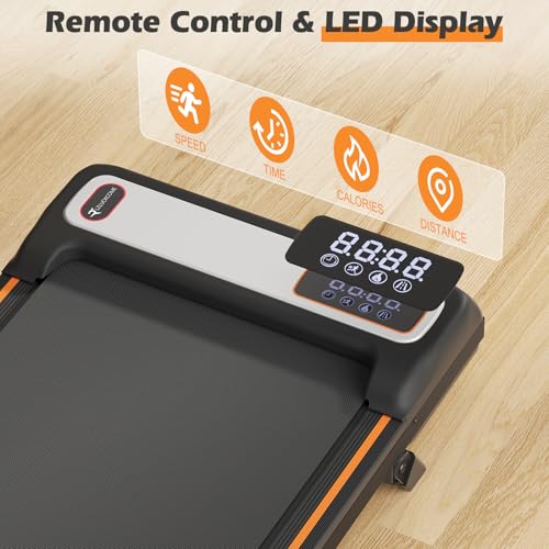 Small Walking Pad Under Desk Treadmill with Incline 2.5HP Quiet Portable Compact Treadmill with LED Display Remote Control Wheels Space Saving Lightweight for Home Office Exercise Machine