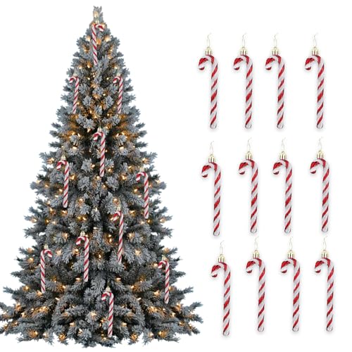 12Pack Christmas Glitter Candy Cane Twisted Crutch Canes Christmas Tree Pendant Hanging Decoration for Xmas Gift Home Party Ornaments (Red)