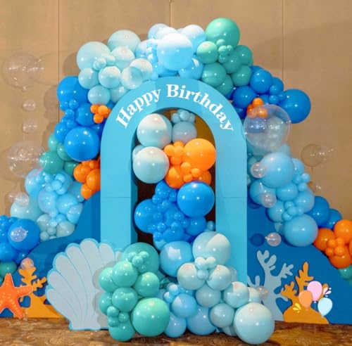 Image of BAUANOOY Ocean Balloons, 60pcs 12 Inch Turquoise Balloon Transparent Balloons Metallic Blue Teal Blue Balloon for Under the Sea Party Baby Shower Wedding Shark Party Decorations