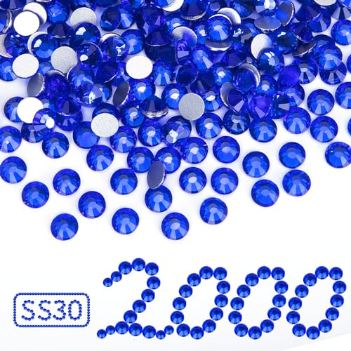 Image of 2000PCS Royal Blue Rhinestones Bulk, Flat Back Crystal Glass Stone Round Gems,SS30, 6.4-6.6mm