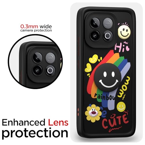 Image of Pikkme Back Cover for iQOO Neo 10 5G | Soft Silicone| Cute Rainbow Smile & 3D Cartoon Flower Design | Shockproof Raised Camera Protection Bumper Case (Black)