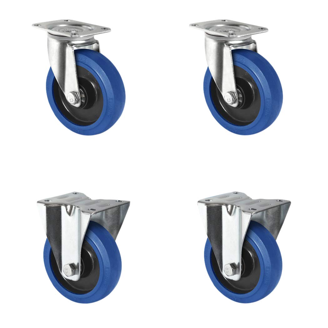 Juego spfp100r4e1b34 rollo de 2 ruedas, 2 ruedas fijas, poliamida, elástico Azul, Goma, 100 mm de diámetro, rodamientos, ruedas de transporte de carga, 480 kg (4 unidades)