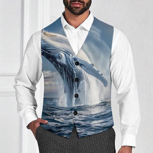Humpback Sea Whale Ocean Animal Men's Suit Vest Waistcoat Vests Formal Dress with 2 Pockets for Business Casual Tuxedo2