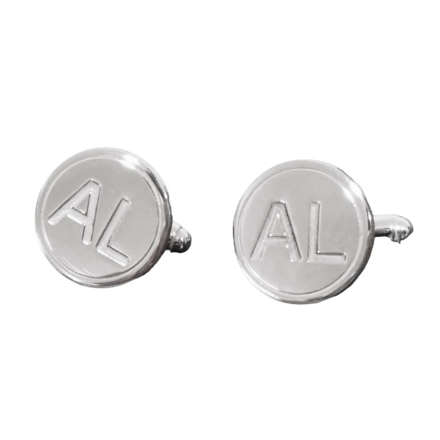 Huescar Joyeros Gemelos Personalizados con Iniciales labradas en Plata de Ley - Para Novios, Padrinos - Trasera giratoria estándar