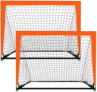 2 Pack 4’ x 3’ Size Portable Kid Soccer Goals for Backyard, Indoor and Outdoor Pop Up Soccer Goals, Orange