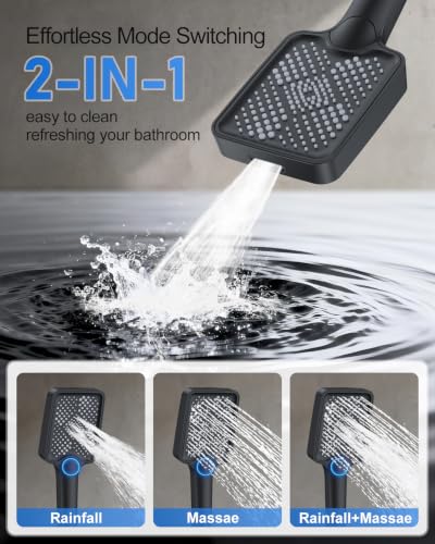 Image of Woindo 4 Function Shower Faucet Set 12 inch Rain Shower Head /6'' Side Shower Head and 3 Setting Handheld Ceiling Mount Push Button Diverter Complete Rainfall Round Shower System Included Valve Trim Kit