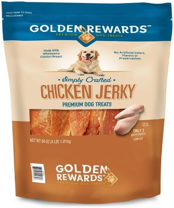 Golden Rewards Chicken Flavor Premium Dry Jerky Treats for All Dogs, 64 oz