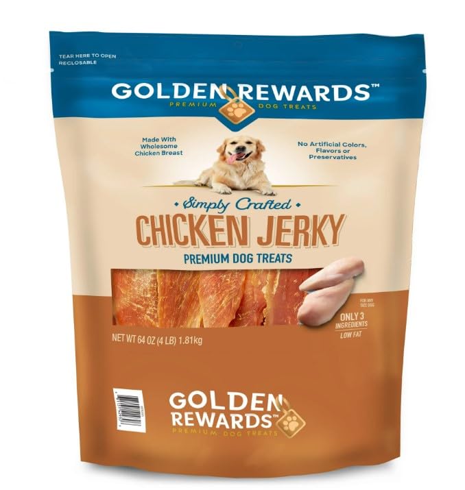 Golden Rewards Chicken Flavor Premium Dry Jerky Treats for All Dogs 64 oz