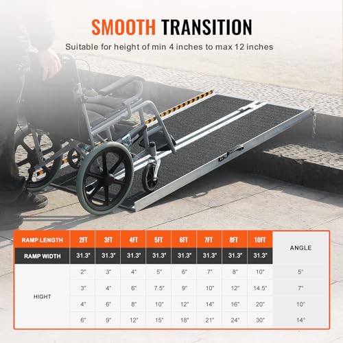VEVOR Tragbare Rollstuhlrampe, 121,92 cm 363 kg Tragkraft, rutschfeste Aluminium-Klappschwellenrampe, Faltbare Rampe für Mobilitätsroller, Rollstuhlrampe, für Hausstufen, Treppen, Türen, Bordsteine