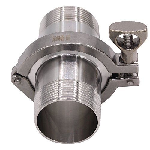 Image of DERNORD 2 Pcs Sanitary Male Threaded Ferrule Pipe Fittings + SUS304 Tri-clamp (Tri-clover Clamp) + FKM Gasket (Male Threaded Pipe Size:1-1 /2 Inch DN50)