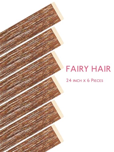 Image of WENNALIFE Hair Tinsel Tape in Hair Extensions, Golden Brown 6PCS 24 Inch Invisible Tape in Extensions Quick Install Glitter Tinsel Hair Extensions Sparkle Fairy Party Hair Accessories for Women