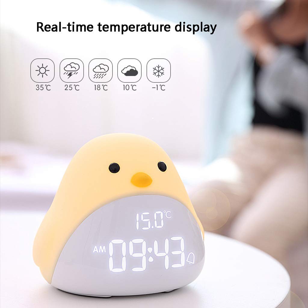 Luz De La Noche Con El Reloj De Alarma/Termómetro Función, Niños De La Lámpara De Noche, Lámpara Del Ojo De Silicona Suave, Las Luces Del Sueño Del Bebé, Recargable