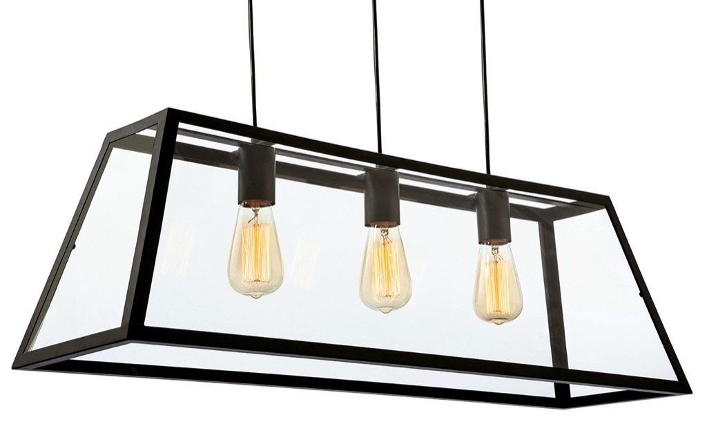 Firstlight 3438BK 60W Kew 3 Light Pendant, Black with Clear Glass