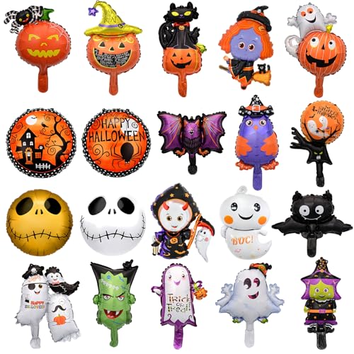 20 Pcs Halloween Foil Balloons Party Decorations for Kids Happy Halloween Night - Helium Balloons with Pumpkin,Witch,Skeleton,Ghost,Spider,Bat