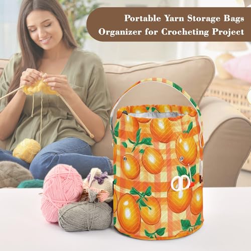 Image of Tatenale Crochet Bag Yarn Bag Knitting Project Bag with Pockets and Handle Portable Yarn Storage Organizer Tangle Free 8.3x11 InchCartoon Orange Plaid37