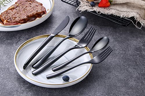 Flatware Sets, 20-Piece Silverware Set, Stainless Steel Home Kitchen Hotel Restaurant Tableware Cutlery Set, Service For 4, Dishwasher Safe (Mirror Finish Black) (Black, 4) (Matte Black) #TOP6