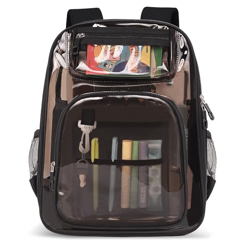 Clear Backpack for Stadium Events 0.5MM PVC Large Transparent Bookbag Clear Backpack for School See Through Bag 180° Open Design for School Sport Music Events Travel Security