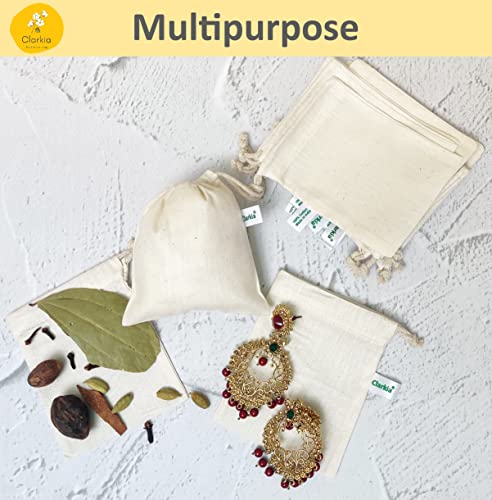 Image of Clarkia 50 Pcs Drawstrings Cotton Bags Muslin Cloth Storage Reusable Pouches for Jewelry Tea Spices Herbs Fruits DIY Wedding Party Gift Bags Craft (3 inch x 4 inch)