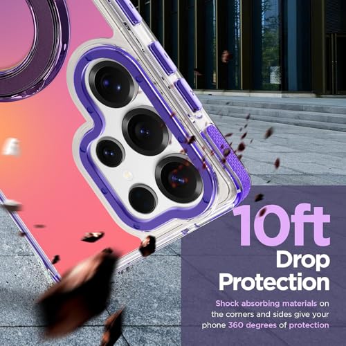 Image of Magnetic for Samsung Galaxy S25 Ultra Case with Stand [Compatible with Magsafe] [Cute Fluorescent Design] [1 Screen Protector] Slim Translucent Matte Case for Galaxy S25 Ultra 6.9 inch, Purple