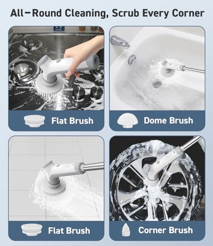 Image of Electric Spin Scrubber, VEWIOR Cordless Shower Cleaning Brush for Bathroom, Power Scrubber with 2 Adjustable Speeds and 3 Replaceable Brush Heads for Floor Bathroom Kitchen Window